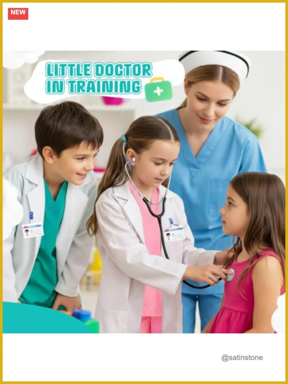 Kids Doctor Costume 10pc Pretend Play Nurse Set with Lab Coat Stethoscope
